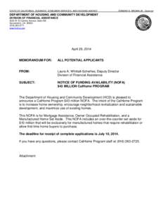 STATE OF CALIFORNIA - BUSINESS, CONSUMER SERVICES, AND HOUSING AGENCY  EDMUND G. BROWN JR., Governor DEPARTMENT OF HOUSING AND COMMUNITY DEVELOPMENT DIVISION OF FINANCIAL ASSISTANCE