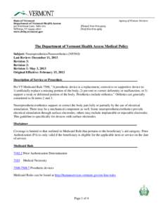 Agency of Human Services  State of Vermont Department of Vermont Health Access 312 Hurricane Lane, Suite 201 Williston, VT[removed]