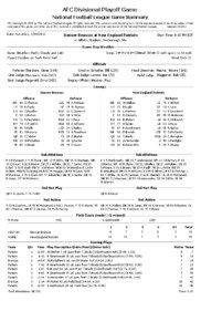 AFC Divisional Playoff Game National Football League Game Summary NFL Copyright © 2011 by The National Football League. All rights reserved. This summary and play-by-play is for the express purpose of assisting media in their