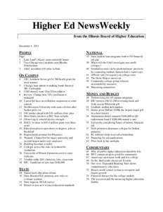 Higher Ed NewsWeekly from the Illinois Board of Higher Education December 1, 2011 PEOPLE