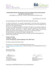 Forum für Integration und Toleranz im Havelland (F.I.T.) Zukunftsdialog Tolerantes Brandenburg und Netzwerktreffen des Forums für Integration und Toleranz im Havelland (F.I.T)