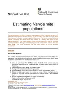 National Bee Unit  Estimating Varroa mite populations Varroa infestations are often missed by beekeepers until the infestation is severe. It is therefore important to regularly monitor for the pest and to be able to asse