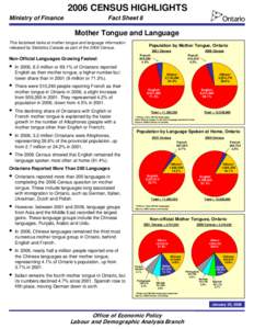 2006 CENSUS HIGHLIGHTS Ministry of Finance Fact Sheet 8  Mother Tongue and Language