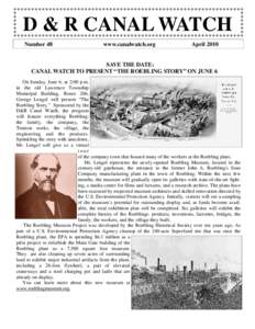 D & R CANAL WATCH Number 48 www.canalwatch.org  April 2010