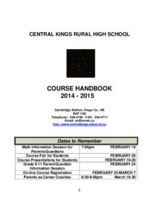 CENTRAL KINGS RURAL HIGH SCHOOL  COURSE HANDBOOK[removed]Cambridge Station, Kings Co., NS B0P 1G0