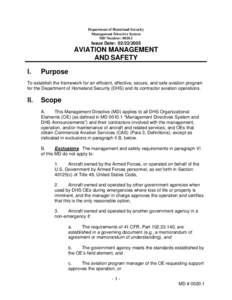 U.S. Department of Homeland Security, Directive[removed], Aviation Management and Safety