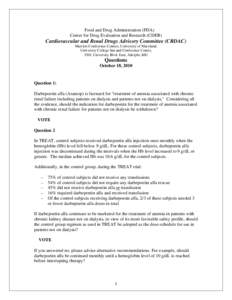 Questions for October 18, 2010 Cardiovascular and Renal Drugs Advisory Committee Meeting