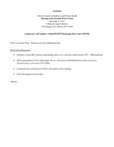 Agenda for the December 4, 2014, Meeting of the Fernald Work Group