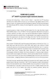 For Immediate Release  FOREVER CLASSIC 37 HKIFF to present eight restored classics th