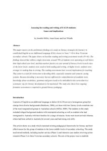 Assessing the reading and writing of EAL/D students: Issues and implications by Jennifer Miller, Anne Keary and Joel Windle  Abstract