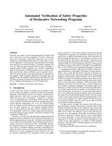 Automated Verification of Safety Properties of Declarative Networking Programs Chen Chen Lay Kuan Loh