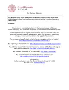 BLS Contract Collection  Title: Howard County Board of Education and Howard County Education Association (HCEA), Maryland State Teachers Association (MSTA), National Education Association (NEA), (2000) K#: 830554