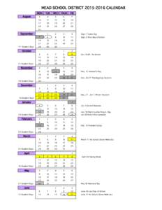 MEAD SCHOOL DISTRICT[removed]CALENDAR August MON  TUE