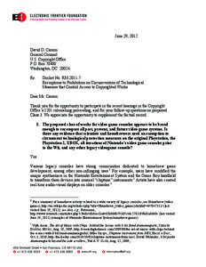 June 29, 2012 David O. Carson General Counsel U.S. Copyright Office P.O. Box[removed]Washington, DC 20024