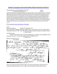 Southern Campaign American Revolution Pension Statements & Rosters Pension application of Joseph Hodges VAS1558 Transcribed by Will Graves vsl[removed]