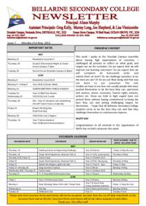 Issue 7  Monday 21st May 2012 IMPORTANT DATES  PRINCIPAL’S REPORT