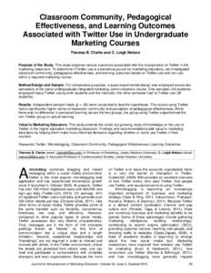 Classroom Community, Pedagogical Effectiveness, and Learning Outcomes Associated with Twitter Use in Undergraduate Marketing Courses