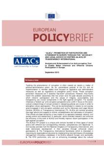 EUROPEAN  POLICYBRIEF “ALACs”: PROMOTION OF PARTICIPATION AND CITIZENSHIP IN EUROPE THROUGH THE “ADVOCACY AND LEGAL ADVICE CE CENTRES (ALACS) OF