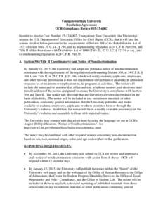Agreement: Youngstown State University, Youngstown, Ohio: OCR Case #[removed]December 12, 2014 (PDF)