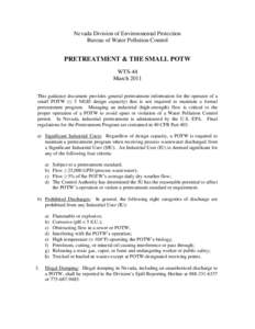 Nevada Division of Environmental Protection Bureau of Water Pollution Control PRETREATMENT & THE SMALL POTW WTS-44 March 2011