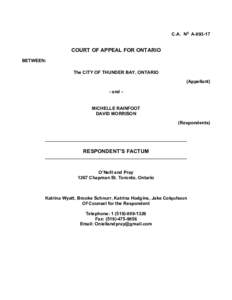 C.A. No A[removed]COURT OF APPEAL FOR ONTARIO BETWEEN: The CITY OF THUNDER BAY, ONTARIO (Appellant)