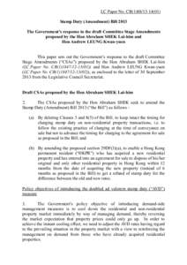 LC Paper No. CB[removed]Stamp Duty (Amendment) Bill 2013 The Government’s response to the draft Committee Stage Amendments proposed by the Hon Abraham SHEK Lai-him and Hon Andrew LEUNG Kwan-yuen