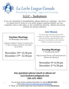 Human development / Human behavior / Weaning / Saskatoon / Breastfeeding / Behavior / La Leche League International