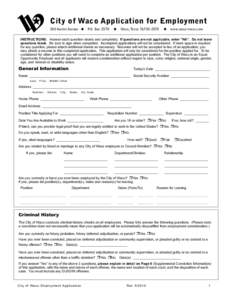 City of Waco Application for Employment 300 Austin Avenue  P.O. Box 2570  