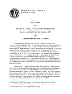 FEDERAL ELECTION COMMISSION Washington, DC[removed]STATEMENT OF CHAIRMAN MICHAEL E. TONER AND COMMISSIONERS