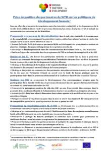 Prise de position des partenaires de WTD sur les politiques de développement humain1 Dans un effort de promouvoir la coopération entre les Autorités Locales (AL) et les Organisations de la Société Civile (OSC) et af