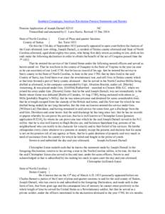 Southern Campaigns American Revolution Pension Statements and Rosters Pension Application of Joseph Darnall S2515 NC Transcribed and annotated by C. Leon Harris. Revised 13 Dec[removed]State of North Carolina } Court of Pl