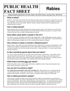 PUBLIC HEALTH FACT SHEET Rabies  Massachusetts Department of Public Health, 305 South Street, Jamaica Plain, MA 02130