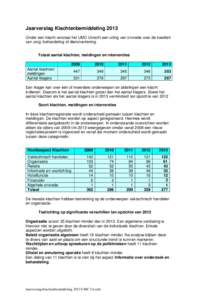 Jaarverslag Klachtenbemiddeling 2013 Onder een klacht verstaat het UMC Utrecht een uiting van onvrede over de kwaliteit van zorg, behandeling of dienstverlening. Totaal aantal klachten, meldingen en interventies 2009