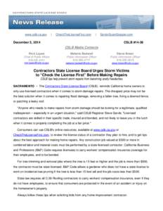 California Contractors State License Board - News Release