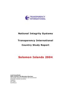 National Integrity Systems Transparency International Country Study Report Solomon Islands 2004