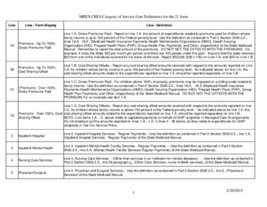 MBES CBES Category of Service Line Definitions for the 21 form Line Line - Form Display  Line - Definition