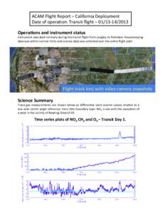 ACAM	
  Flight	
  Report	
  –	
  California	
  Deployment	
   Date	
  of	
  opera7on:	
  Transit	
  ﬂight	
  –	
  01/13-­‐	
   Opera&ons	
  and	
  instrument	
  status	
   Instrument	
  