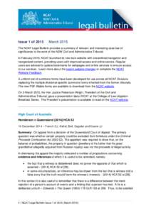 NCAT Legal Bulletin - Issue 1 of 2015