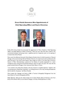 Grace Hotel Announces Appointment of Chief Operating Officer and Head of Americas