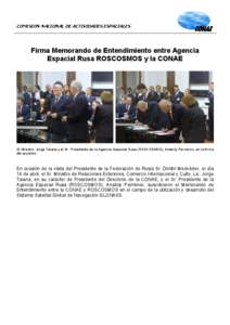 COMISION NACIONAL DE ACTIVIDADES ESPACIALES  Firma Memorando de Entendimiento entre Agencia