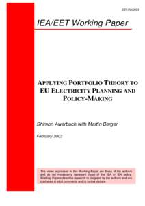 Applying Portfolio Theory to EU Electricity Planning and Policy-Making, IEA/EET Working Paper
