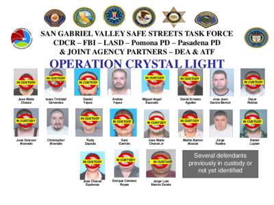 SAN GABRIEL VALLEY SAFE STREETS TASK FORCE CDCR – FBI – LASD – Pomona PD – Pasadena PD & JOINT AGENCY PARTNERS – DEA & ATF OPERATION CRYSTAL LIGHT IN CUSTODY
