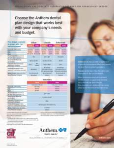 DENTAL PRI ME AND COMPLE TE CONTRACTED NE T WORK FOR CONNECT ICUT GROUP S  Choose the Anthem dental plan design that works best with your company’s needs and budget.