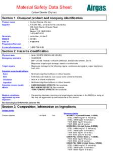 Material Safety Data Sheet Carbon Dioxide (Dry Ice) Section 1. Chemical product and company identification Product name Supplier