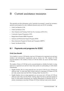 Appendix B Current assistance measures - Childcare and Early childhood Learning