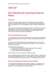 OfW 357 Non Operational Licensing Guidance Notes  OfW 357 Non Operational Licensing Guidance Notes Introduction