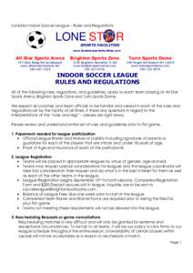 LoneStar Indoor Soccer League – Rules and Regulations  LONE ST R