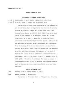 (ORDER LIST: 575 U.S.) MONDAY, MARCH 23, 2015 CERTIORARI -- SUMMARY DISPOSITIONS