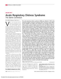 SPECIAL COMMUNICATION  ONLINE FIRST Acute Respiratory Distress Syndrome The Berlin Definition