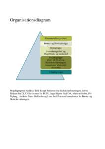 Organisationsdiagram  Projektgruppen består af Erik Krogh Pedersen fra Skolelederforeningen, Søren Eriksen fra DLF, Else Jensen fra BUPL, Inger Bjerre fra FOA, Marlene Holm, Per Nyborg, Liselotte Strier Birkholm og Len